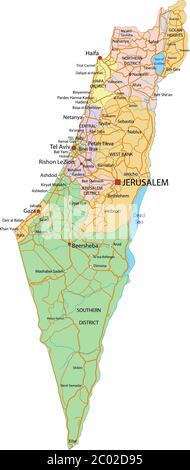 Israël - carte politique très détaillée et modifiable avec étiquetage. Illustration de Vecteur