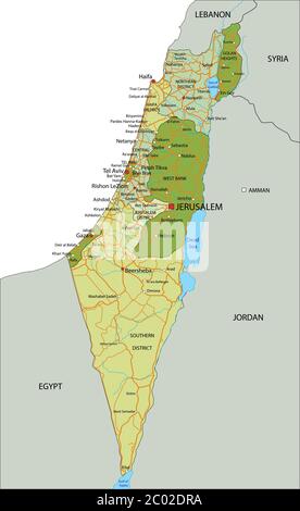Carte politique modifiable très détaillée avec couches séparées. Israël. Illustration de Vecteur