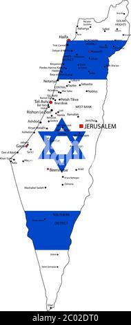 Israël carte politique très détaillée avec drapeau national. Illustration de Vecteur