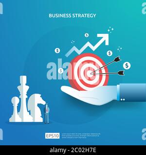 Concept d'affaires pour la réalisation de but, plan de vision, et la gestion. Investissement réussi revenu de gestion de stratégie de profit avec échecs, caractère Illustration de Vecteur