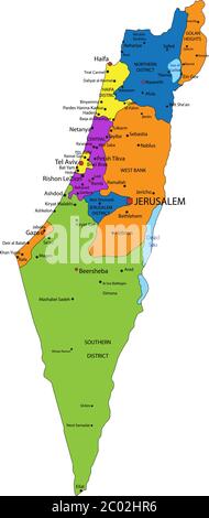 Carte politique israélienne colorée avec des couches clairement étiquetées et séparées. Illustration vectorielle. Illustration de Vecteur
