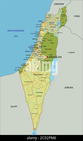 Carte politique modifiable très détaillée avec couches séparées. Israël. Illustration de Vecteur