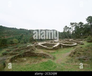 Espagne. Galice. Province de la Corogne. Cabana de Bergantiños. Castro de Borneiro. La culture castriste. Âge du fer tardif. Règlement. Banque D'Images