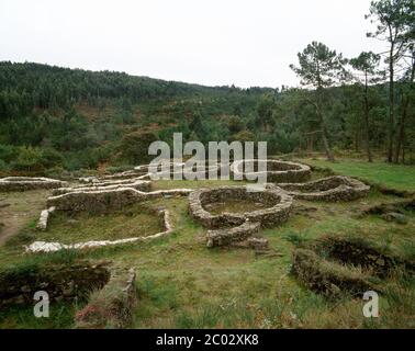 Espagne. Galice. Province de la Corogne. Cabana de Bergantiños. Castro de Borneiro. La culture castriste. Âge du fer tardif. Règlement. Banque D'Images