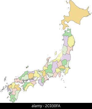 Japon - carte politique modifiable très détaillée. Illustration de Vecteur