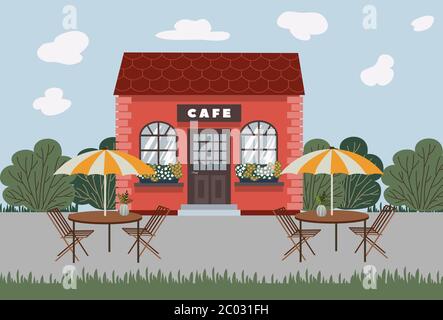 Street Cafe. Café. Paysage urbain d'été. Illustration vectorielle plate Illustration de Vecteur