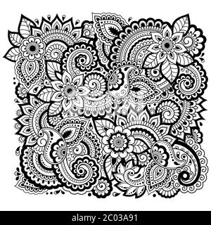 Motif floral pour la page de livre de coloriage. Antistress pour adultes et enfants. Décoration Doodle en noir et blanc. Illustration vectorielle à dessin manuel. Illustration de Vecteur