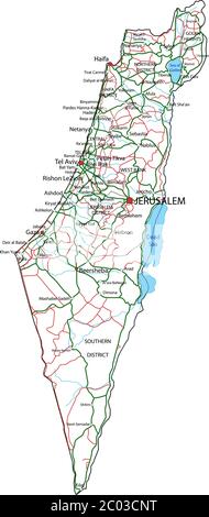 Carte routière et routière d'Israël. Illustration vectorielle. Illustration de Vecteur