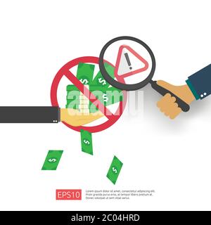 Concept anti-corruption, Stop et corruption. Pot-de-vin commercial avec de l'argent dans une enveloppe et un panneau d'avertissement d'interdiction. Illustration vectorielle dans un écran plat Illustration de Vecteur