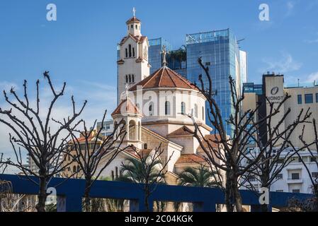 Cathédrale Saint-Elias et Saint-Grégoire l'illuminateur de l'église catholique arménienne située sur la place Debbas au centre-ville de Beyrouth, Liban Banque D'Images