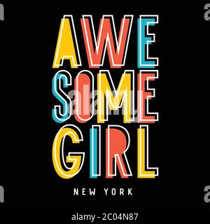 Texte « Awesome girl New York » pour motif t-shirt enfant. Vecteurs Illustration de Vecteur