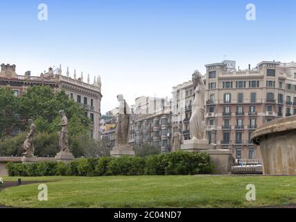 Barcelone. Fontaine de plaça de Catalunya Banque D'Images