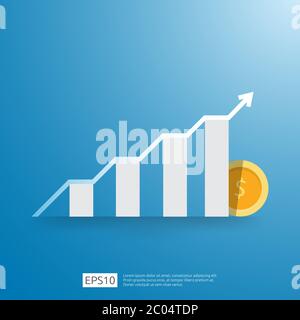 barre de graphique de croissance professionnelle avec flèche. La vision de croissance de la finance s'étend. Retour sur investissement ROI. Augmentation des revenus de marge bénéficiaire Illustration de Vecteur