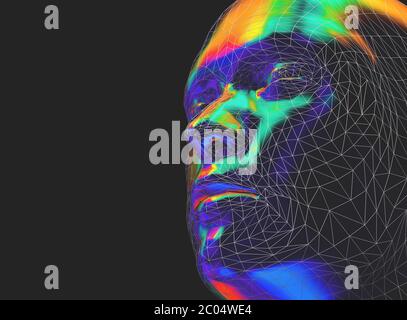visage humain masculin dans une vue latérale futuriste de style poly bas - illustration 3d Banque D'Images
