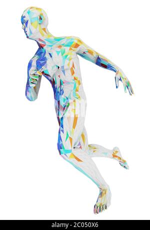 illustration 3d d'une personne composée de différentes zones colorées en style poly bas Banque D'Images