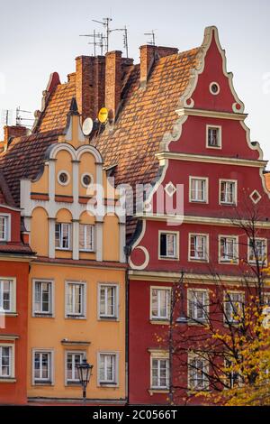 Maisons colorées à Plac Solny (place du sel), Wroclaw, Pologne Banque D'Images