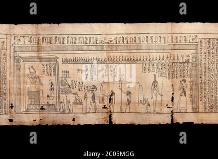 Livre égyptien antique des morts papyrus - Spell 126 - que dire dans le jugement devant Osiris, Livre des morts de Iufankh, période Ptolemaic (332- Banque D'Images