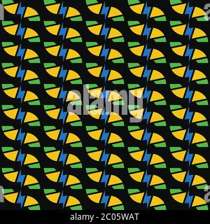 Fond de texture vectoriel sans couture avec formes géométriques, de couleur verte, jaune et bleue sur fond noir. Illustration de Vecteur