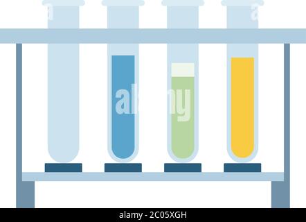 Tubes en verre de laboratoire avec liquide dans le support vecteur icône isolé à plat Illustration de Vecteur