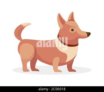Illustration de dessin animé plat à vecteur animal de compagnie petit chien mignon isolé sur fond blanc. Domestique drôle et amusant animal, le portrait d'un chien pour la décoration ou le design. Illustration de Vecteur