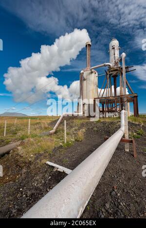 Production d'énergie géothermique, ferme près de Geysir, Islande Banque D'Images