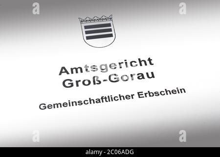 Certificat d'héritage commun allemand du tribunal de succession: Gemeinschaftlicher Erbschein. Banque D'Images