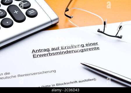 Demande de pension d'invalidité partielle en allemagne: Antrag erwerbsminderungsrente. Banque D'Images