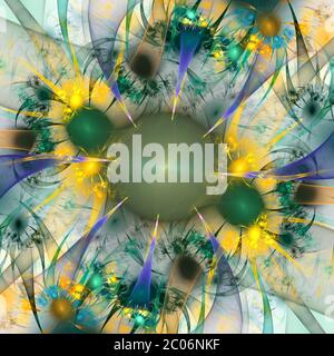 Magnifique motif fractal vert et jaune. Graphiques générés par ordinateur. Banque D'Images