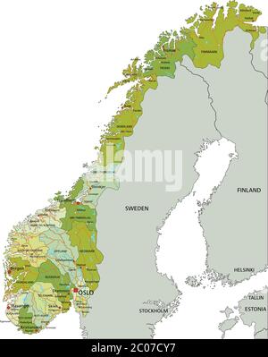 Carte politique modifiable très détaillée avec couches séparées. Norvège. Illustration de Vecteur