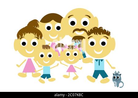 Famille joyeuse, famille de trois générations et chat