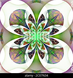 Belle fleur abstraite en gris, vert et violet. Banque D'Images