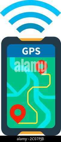 Navigateur GPS sur le téléphone vecteur plat isolé Illustration de Vecteur