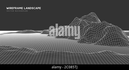 Digital wareframe paysage arrière-plan. Illustration de Vecteur