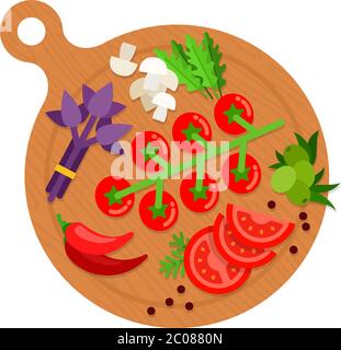 Tableau rond avec légumes et herbes plat icône vecteur isolé Illustration de Vecteur