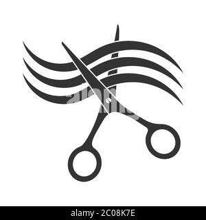 Illustration vectorielle. Ciseaux et une mèche de cheveux isolés sur un fond blanc, simple conception plate Illustration de Vecteur