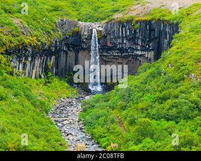 Cascade de Svartifoss avec colonnes de basalte, parc national de Skaftafell, Islande Banque D'Images