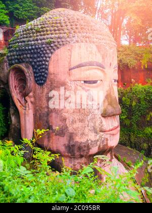 Vue rapprochée de Dafo - statue de Bouddha géant à Leshan, province du Sichuan, Chine. Banque D'Images