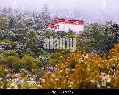 Monastère de Chongu dans la réserve nationale de Yading, Daocheng, Sichuan, Chine Banque D'Images