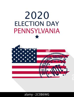 2020 États-Unis d'Amérique élection présidentielle modèle de vecteur de Pennsylvanie. Drapeau des États-Unis, timbre de vote et silhouette de Pennsylvanie Illustration de Vecteur