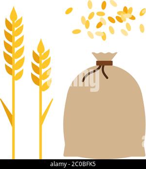 Épis de maïs et un sac de blé plat icône vecteur isolé Illustration de Vecteur