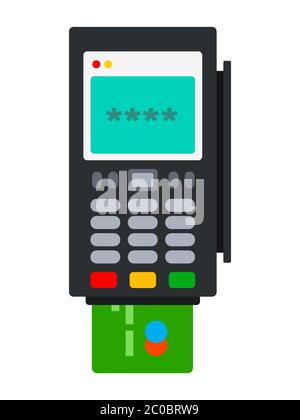 Terminal fixe pour paiement sans espèces par cartes icône plate vecteur isolé Illustration de Vecteur