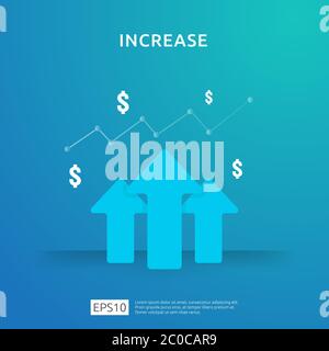 augmentation du taux de salaire. Performance financière du retour sur investissement concept de retour sur investissement avec flèche. Marge de croissance des bénéfices de l'entreprise chiffre d'affaires. Icône de vente de coûts Illustration de Vecteur