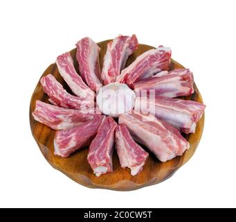 côtes et ail crus. vue d'en haut Banque D'Images