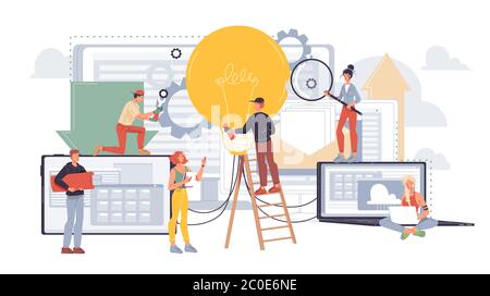 Équipe de bureau travaillant sur l'amélioration des idées Illustration de Vecteur