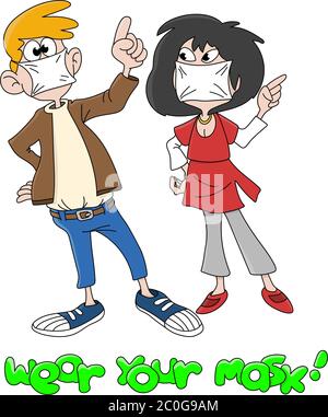 Caricatures les gens portant leurs masques pour être à l'abri de l'illustration du vecteur du virus Corona Illustration de Vecteur