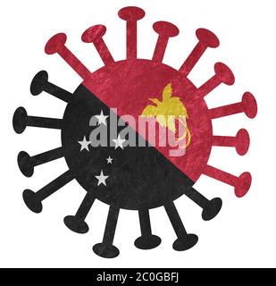 Le drapeau national de la Papouasie-Nouvelle-Guinée avec le virus ou la bactérie corona - isolé sur blanc Banque D'Images