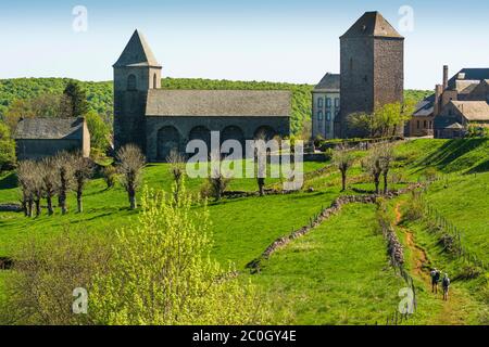 Village d'Aubrac sur la via podiensis, Saint-james Way, département de l'Aveyron, région occitanie, France Banque D'Images