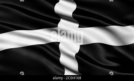 Drapeau de Cornwall agitant dans le vent. Illustration 3D. Banque D'Images