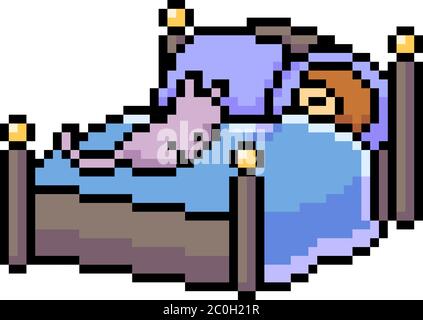 vecteur pixel art lit dormir chat isolé dessin animé Illustration de Vecteur