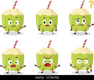 Personnage de dessin animé de noix de coco verte avec quelle expression Illustration de Vecteur